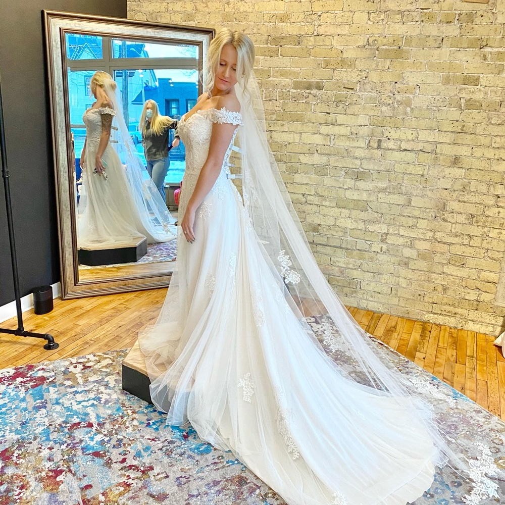 Elegant White Lace Wedding Dress with Veil